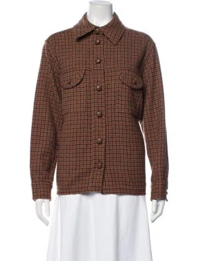 Pre-owned Blazé Milano Wool Houndstooth Print Blazer In Brown