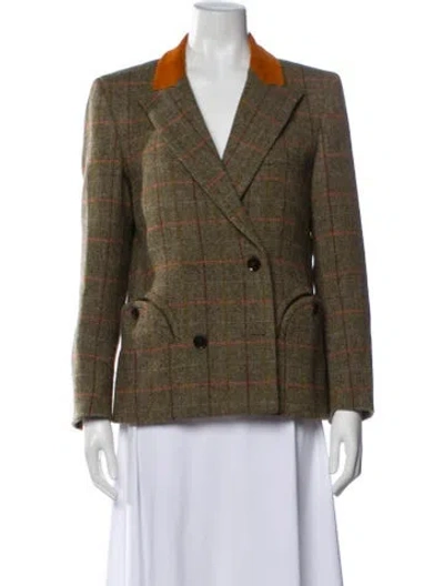 Pre-owned Blazé Milano Wool Plaid Print Blazer In Green