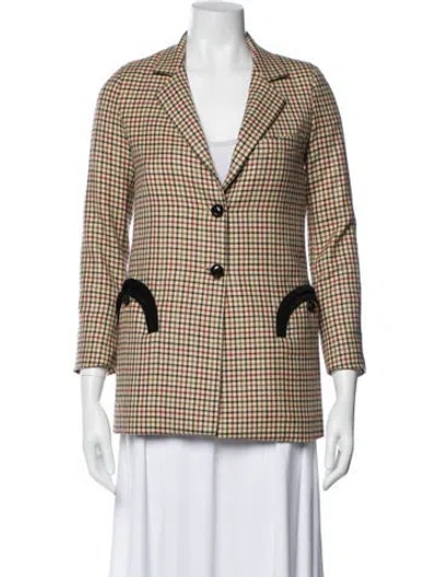 Pre-owned Blazé Milano Wool Plaid Print Blazer In Neutral