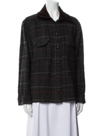 Pre-owned Blazé Milano Wool Plaid Print Jacket In Black