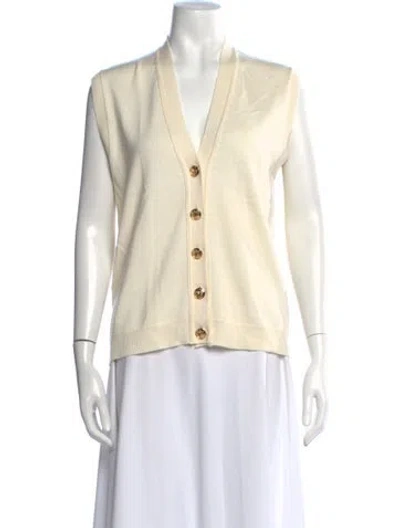 Pre-owned Blazé Milano Wool V-neck Top In White