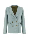 Blazé Milano Double Breasted Structured Shoulder Tailored Jacket In Blue