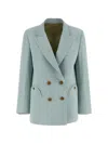 Blazé Milano Double Breasted Structured Shoulder Tailored Jacket In Blue