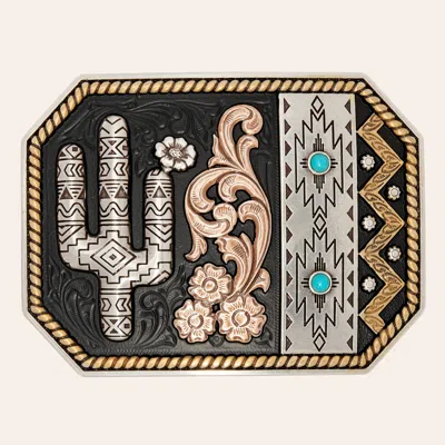 Blazin Roxx Multi Finish Turquoise Stone Floral Aztec Cactus Buckle
