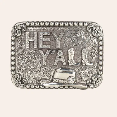 Blazin Roxx Silver Hey Y'all Rectangle Belt Buckle In Metallic