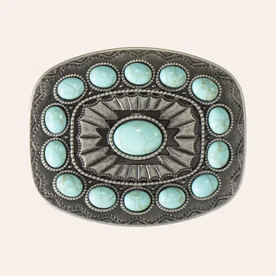 Blazin Roxx Turquoise & Silver Southwest Rectangle Buckle In Blue