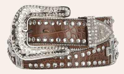Blazin Roxx Women's Scallop Crystal Cross Concho Western Belt In Brown