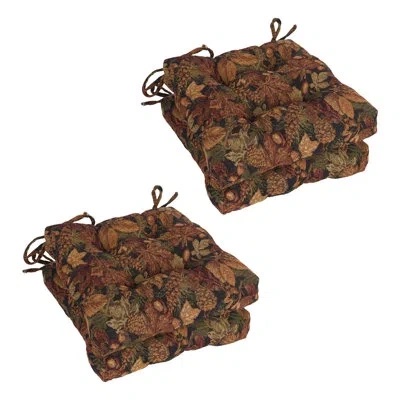 Blazing Needles 16-inch Square Woven Tapestry Tufted Chair Cushions (set Of 4) In Autumn Harvest