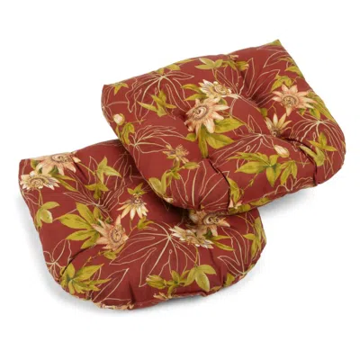 Blazing Needles 19-inch U-shaped Outdoor Spun Polyester Tufted Dining Chair Cushion (set Of 2) In Multi