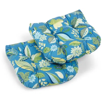 Blazing Needles 19-inch U-shaped Outdoor Spun Polyester Tufted Dining Chair Cushion (set Of 2) In Blue