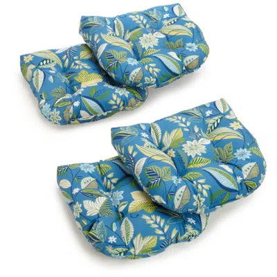 Blazing Needles 19-inch U-shaped Spun Polyester Outdoor Tufted Dining Chair Cushions (set Of 4) In Blue