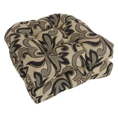 Blazing Needles 19-inch Rounded Back Tapestry Chair Cushions (set Of 2) In Checkered Scroll