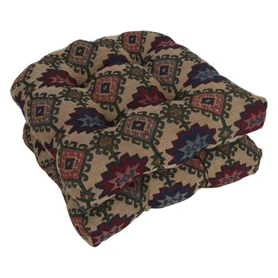 Blazing Needles 19-inch Rounded Back Tapestry Chair Cushions (set Of 2) In Palomino