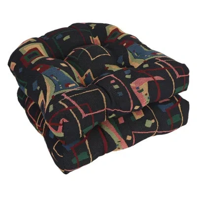 Blazing Needles 19-inch Rounded Back Tapestry Chair Cushions (set Of 2) In Spin City