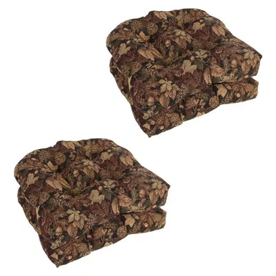 Blazing Needles 19-inch Rounded Back Tapestry Chair Cushions (set Of 4) In Autumn Harvest