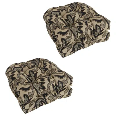 Blazing Needles 19-inch Rounded Back Tapestry Chair Cushions (set Of 4) In Checkered Scroll