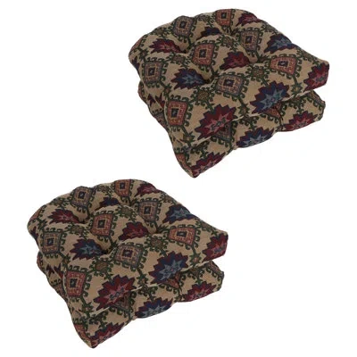 Blazing Needles 19-inch Rounded Back Tapestry Chair Cushions (set Of 4) In Palomino