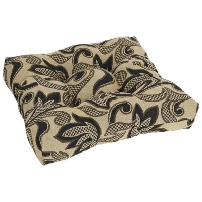 Blazing Needles 19-inch Square Tapestry Tufted Dining Chair Cushion In Checkered Scroll