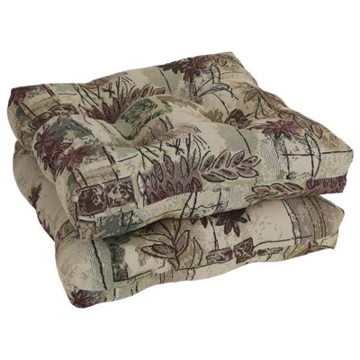 Blazing Needles 19-inch Square Tapestry Tufted Dining Chair Cushions (set Of 2) In Japanese Gardens