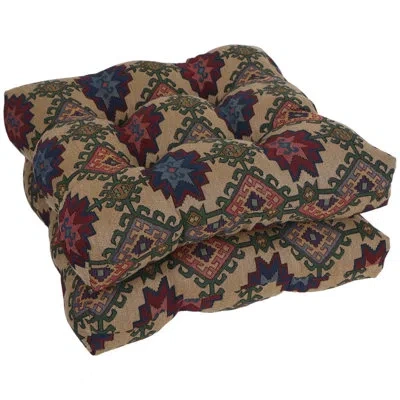 Blazing Needles 19-inch Square Tapestry Tufted Dining Chair Cushions (set Of 2) In Palomino