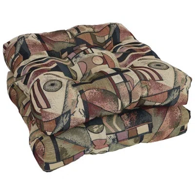 Blazing Needles 19-inch Square Tapestry Tufted Dining Chair Cushions (set Of 2) In Picasso