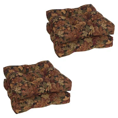 Blazing Needles 19-inch Square Tapestry Tufted Dining Chair Cushions (set Of 4) In Autumn Harvest