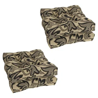 Blazing Needles 19-inch Square Tapestry Tufted Dining Chair Cushions (set Of 4) In Checkered Scroll