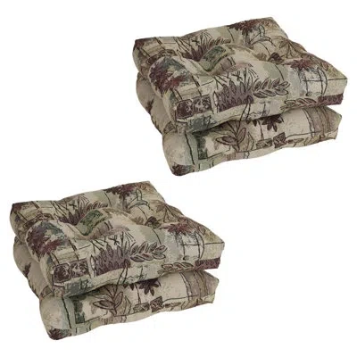Blazing Needles 19-inch Square Tapestry Tufted Dining Chair Cushions (set Of 4) In Brown