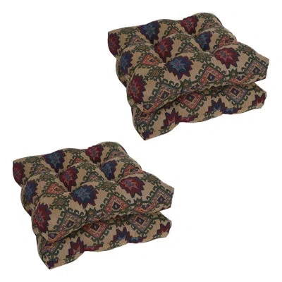 Blazing Needles 19-inch Square Tapestry Tufted Dining Chair Cushions (set Of 4) In Palomino