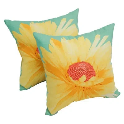 Blazing Needles Daisy Indoor/outdoor Throw Pillow In Daisy Teal