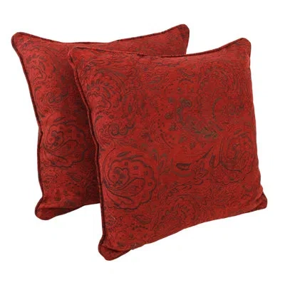 Blazing Needles Genoa Chenille Throw Pillow In Scrolled Floral Red