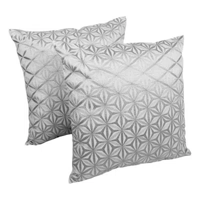 Blazing Needles Indian Diamond Mosaic Embroidered Cotton Throw Pillow In Silver,ivory