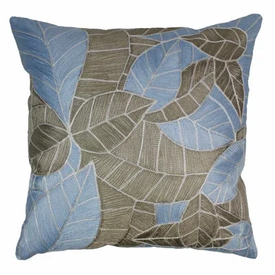 Blazing Needles Indian Picasso Foliage Hand-embroidered Cotton Throw Pillow In Navy,ivory
