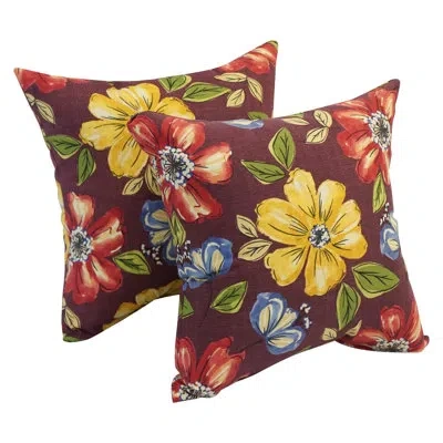 Blazing Needles Indoor/outdoor Floral Throw Pillow In Mcjanice Eggplant