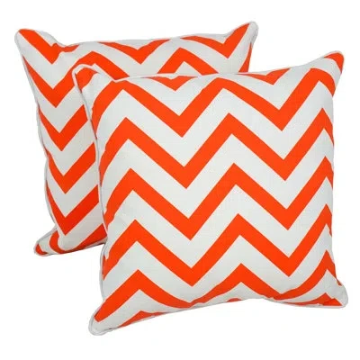 Blazing Needles Indoor/outdoor Throw Pillow In Orange,white Chevron