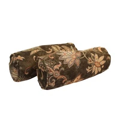 Blazing Needles Jacquard Chenille Collection Chenille Floral Bolster Pillow In Brown Floral
