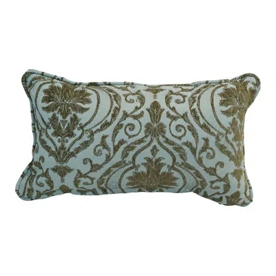 Blazing Needles Jacquard Chenille Collection Chenille Floral Lumbar Pillow In Blue Damask