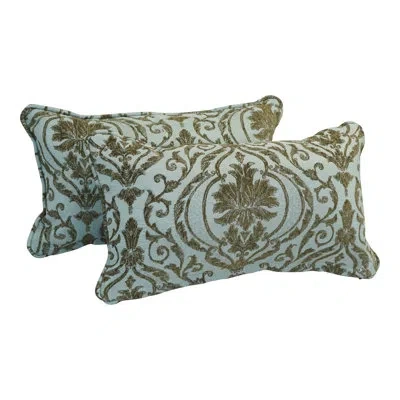 Blazing Needles Jacquard Chenille Collection Chenille Floral Lumbar Pillow In Blue Damask