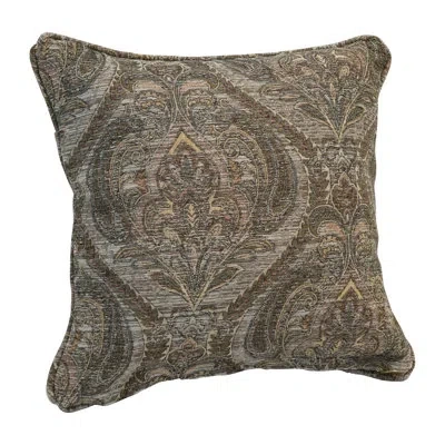 Blazing Needles Jacquard Chenille Collection Chenille Floral Throw Pillow In Gray Damask