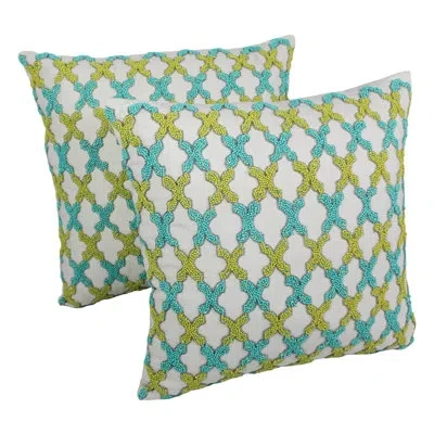 Blazing Needles Moroccan Patterned Cotton Throw Pillow In Sea Green And Teal,ivory