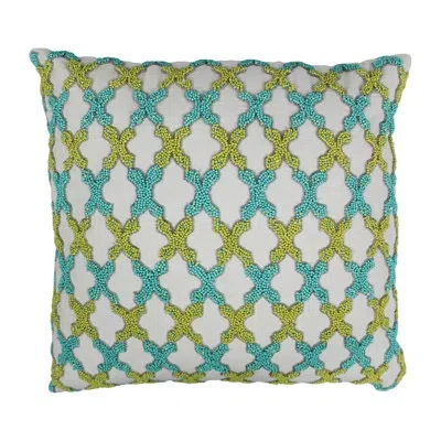 Blazing Needles Moroccan Patterned Cotton Throw Pillow In Sea Green And Teal,ivory