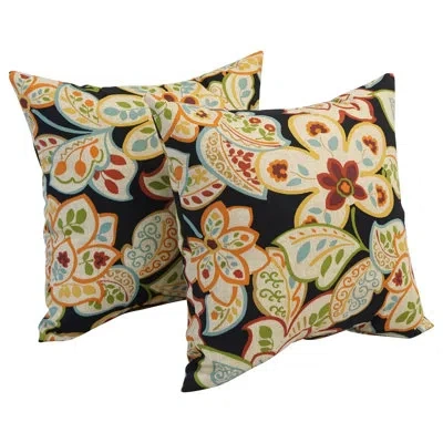 Blazing Needles Outdoor Cushion Collection Floral Outdoor Reversible Throw Pillow In Brown