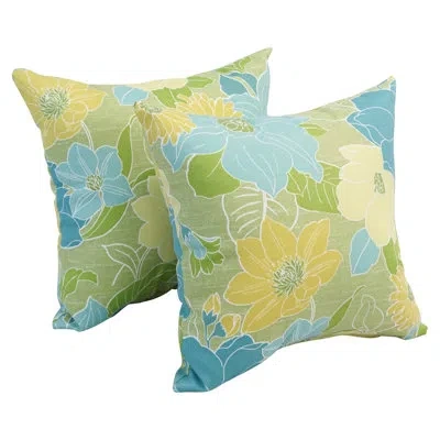 Blazing Needles Outdoor Cushion Collection Floral Outdoor Reversible Throw Pillow In Green