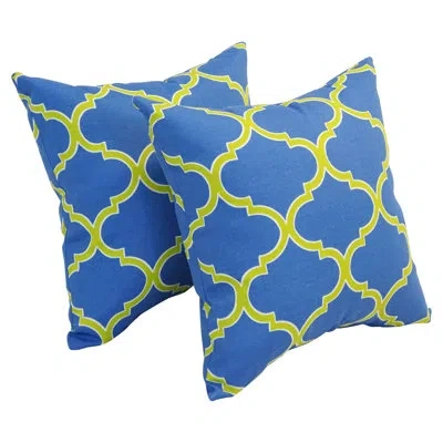Blazing Needles Outdoor Cushion Collection Geometric Outdoor Reversible Throw Pillow In Blue