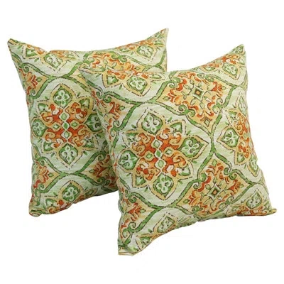 Blazing Needles Outdoor Cushion Collection Indoor/outdoor Damask Throw Pillow In Light Green,orange