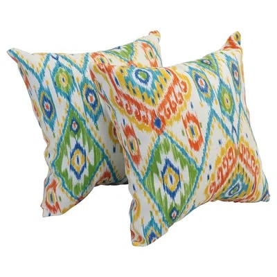 Blazing Needles Outdoor Cushion Collection Indoor/outdoor Damask Throw Pillow In Orange,green,blue