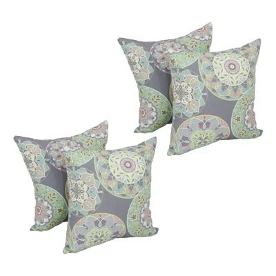 Blazing Needles Outdoor Cushion Collection Indoor/outdoor Floral Throw Pillow In Cera Sterling