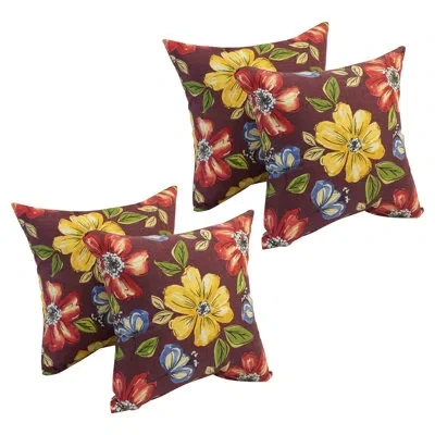 Blazing Needles Outdoor Cushion Collection Indoor/outdoor Floral Throw Pillow In Mcjanice Eggplant