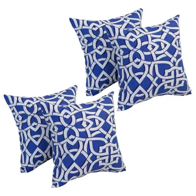 Blazing Needles Outdoor Cushion Collection Indoor/outdoor Geometric Throw Pillow In Greystone Marine