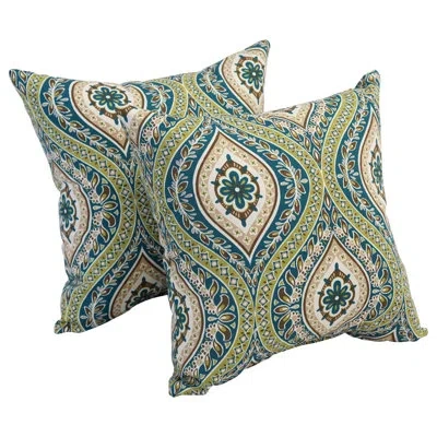 Blazing Needles Outdoor Cushion Collection Indoor/outdoor Paisley Throw Pillow In Jasmina Juniper